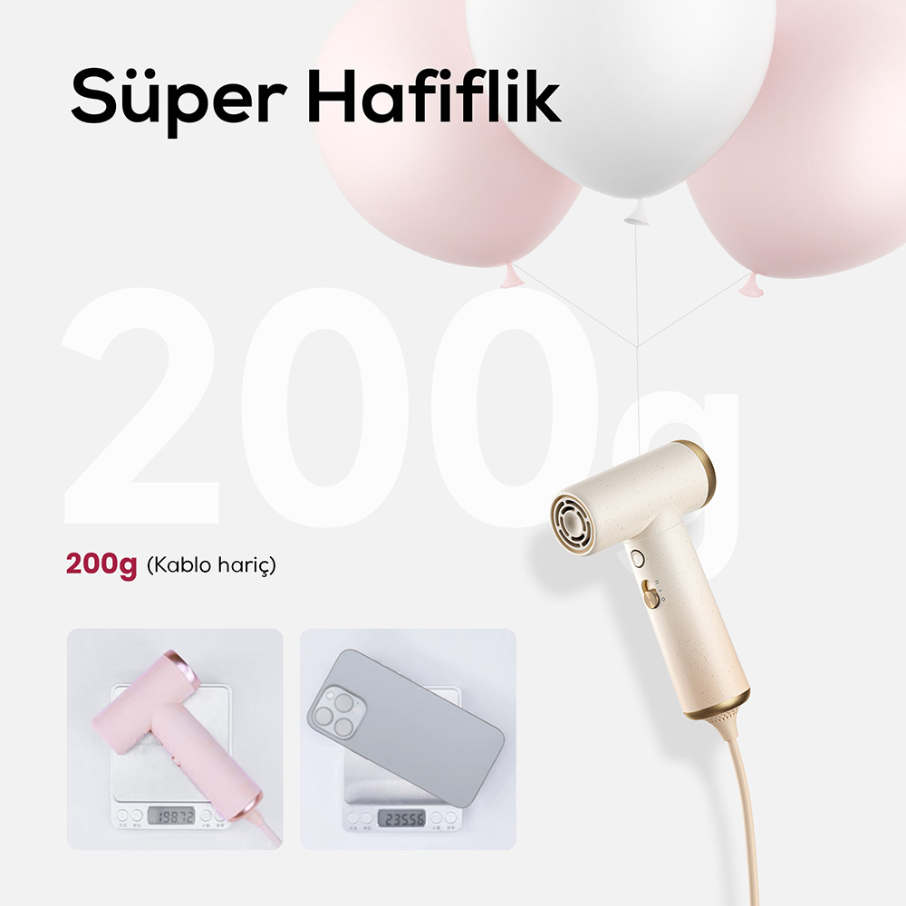 Coshare HP10E Mini Isı Dereceli LED Işıklı Saç Kurutma Fön Makinesi - 6