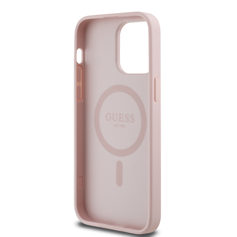 Apple iPhone 14 Pro Max Uyumlu Kılıf Guess Orjinal Lisanslı M-safe Şarj Özellikli Taneli Çiçek Tasarımlı Metal Yazı Logolu Kapak - 13
