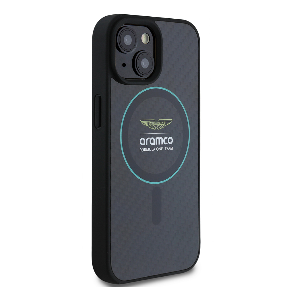 Apple iPhone 15 Uyumlu Kılıf Aston Martin Orjinal Lisanslı M-safe Şarj Özellikli Renkli Halka ve Karbon Fiber Tasarımlı Kapak - 3