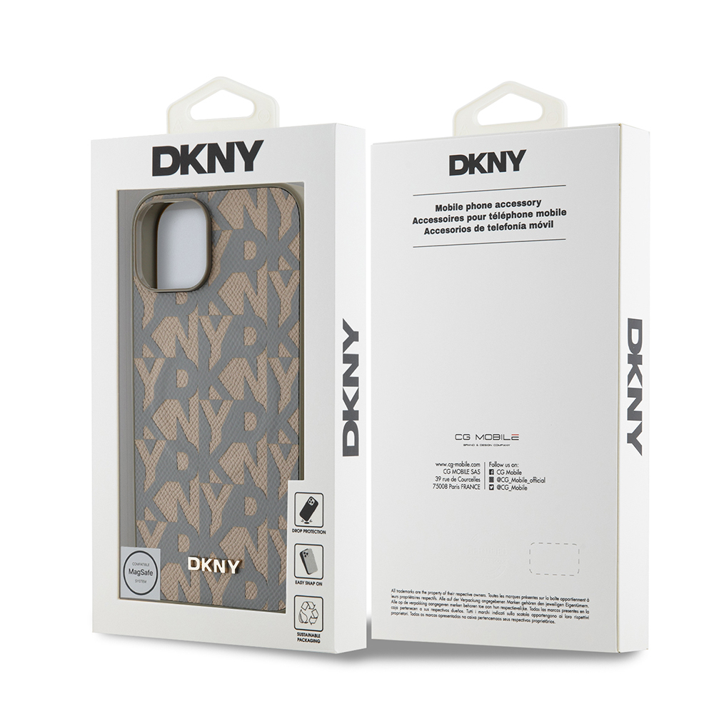 Apple iPhone 14 Uyumlu Kılıf DKNY Orjinal Lisanslı M-safe Şarj Özellikli 3D Yazılı Grid Pattern Kapak - 14