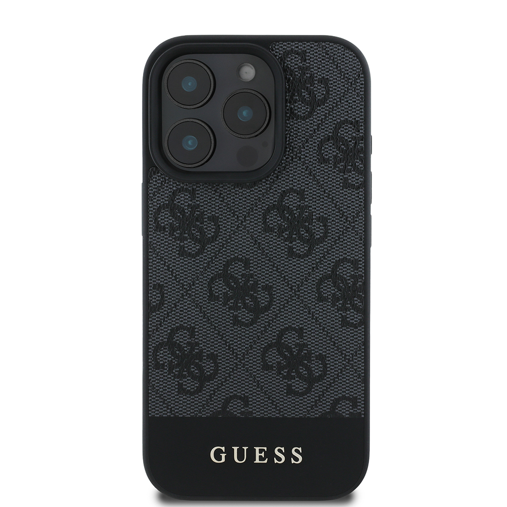 Apple iPhone 16 Pro Uyumlu Kılıf Guess Orjinal Lisanslı PU Deri Şerit Logo Dizaynlı Kapak - 16