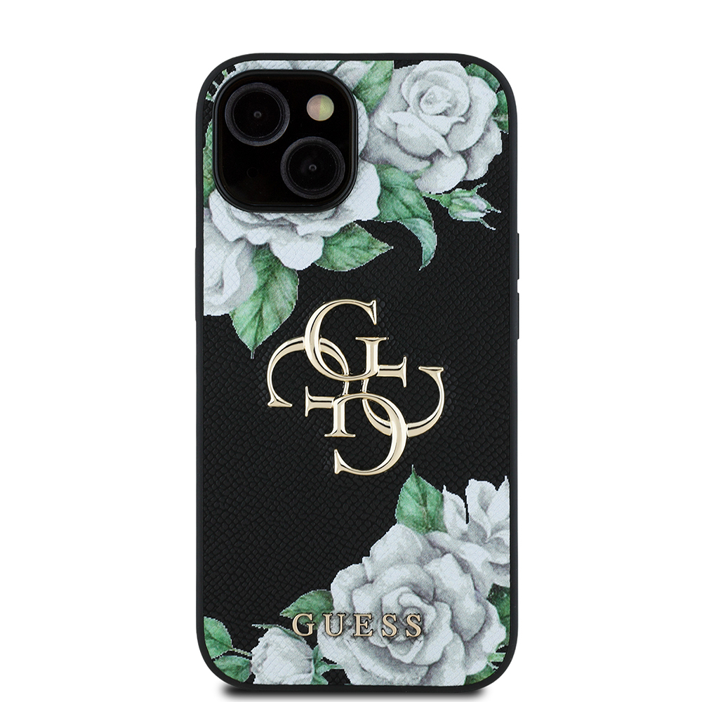 Apple iPhone 15 Uyumlu Kılıf Guess Orjinal Lisanslı Gül Baskılı Büyük Metal Logo Dizaynlı Kapak - 2