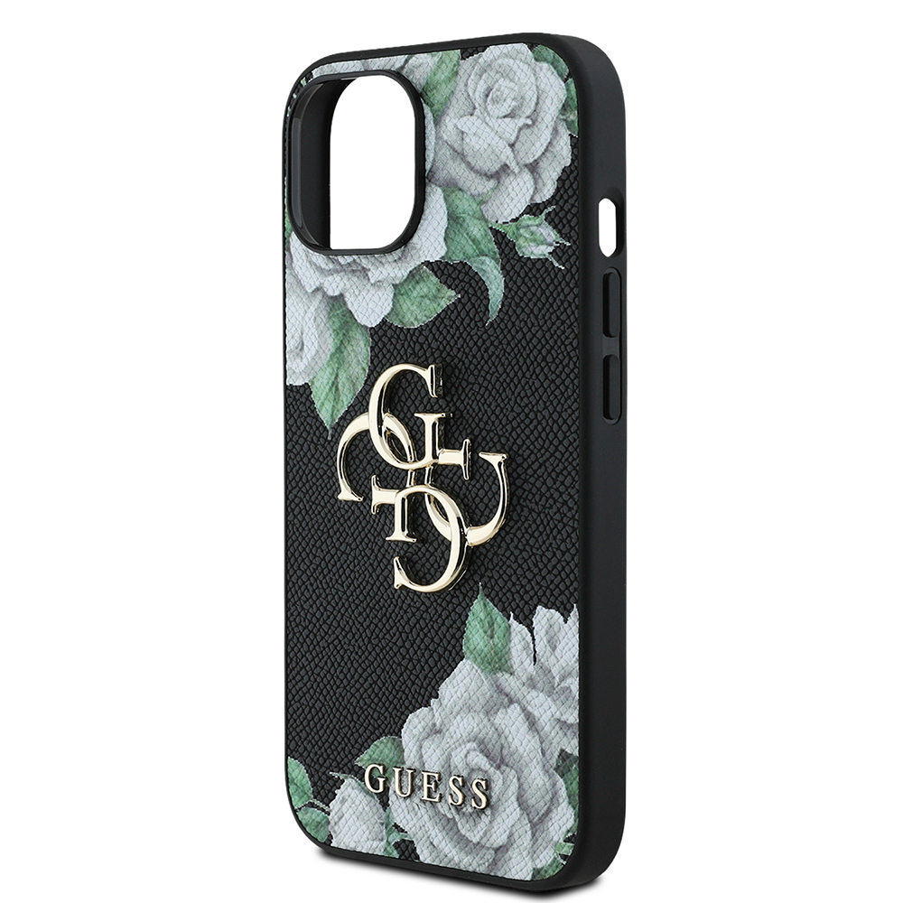 Apple iPhone 15 Uyumlu Kılıf Guess Orjinal Lisanslı Gül Baskılı Büyük Metal Logo Dizaynlı Kapak - 5