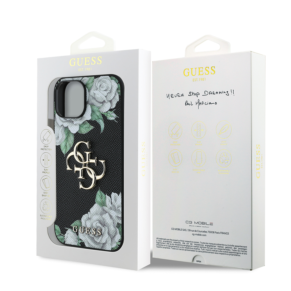 Apple iPhone 15 Uyumlu Kılıf Guess Orjinal Lisanslı Gül Baskılı Büyük Metal Logo Dizaynlı Kapak - 7