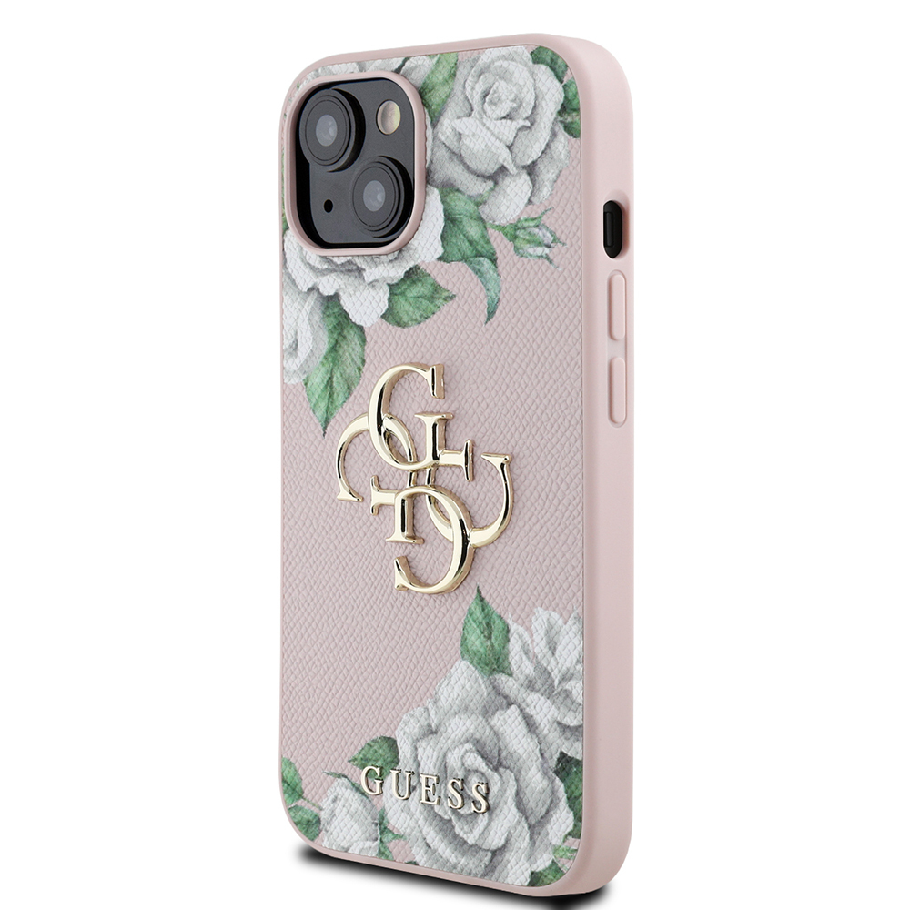 Apple iPhone 15 Uyumlu Kılıf Guess Orjinal Lisanslı Gül Baskılı Büyük Metal Logo Dizaynlı Kapak - 8