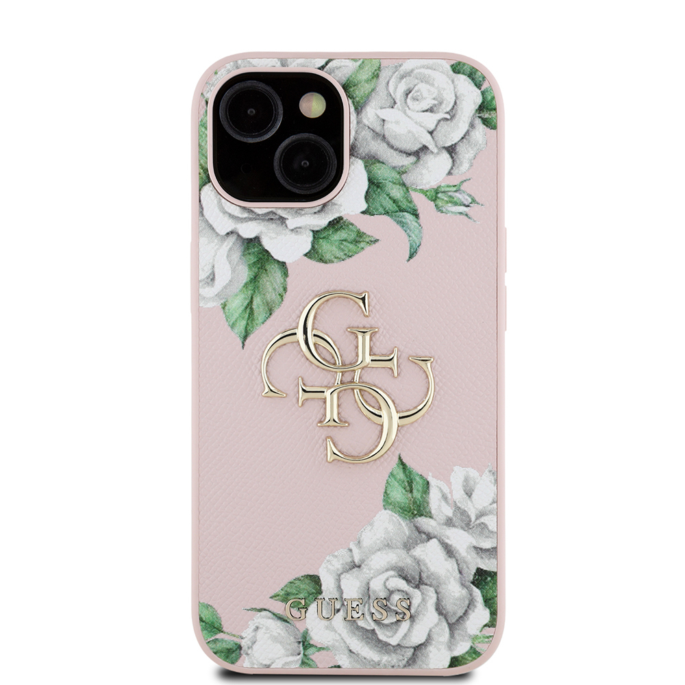 Apple iPhone 15 Uyumlu Kılıf Guess Orjinal Lisanslı Gül Baskılı Büyük Metal Logo Dizaynlı Kapak - 9