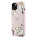Apple iPhone 15 Uyumlu Kılıf Guess Orjinal Lisanslı M-safe Şarj Özellikli Taneli Çiçek Tasarımlı Metal Yazı Logolu Kapak - 1