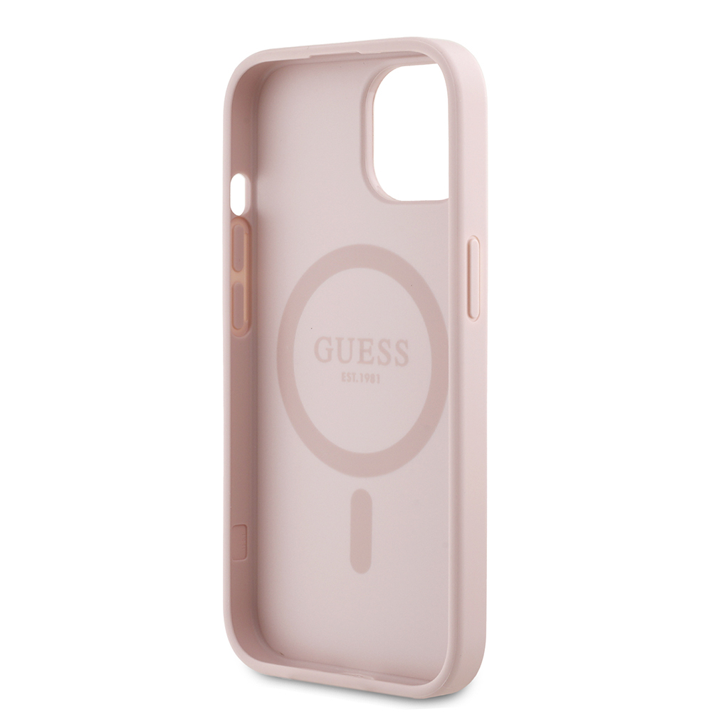 Apple iPhone 15 Uyumlu Kılıf Guess Orjinal Lisanslı M-safe Şarj Özellikli Taneli Çiçek Tasarımlı Metal Yazı Logolu Kapak - 6