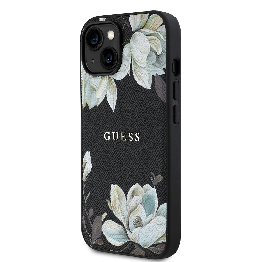 Apple iPhone 15 Uyumlu Kılıf Guess Orjinal Lisanslı M-safe Şarj Özellikli Taneli Çiçek Tasarımlı Metal Yazı Logolu Kapak - 8