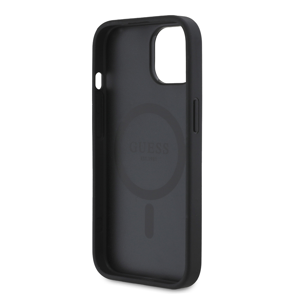 Apple iPhone 15 Uyumlu Kılıf Guess Orjinal Lisanslı M-safe Şarj Özellikli Taneli Çiçek Tasarımlı Metal Yazı Logolu Kapak - 13