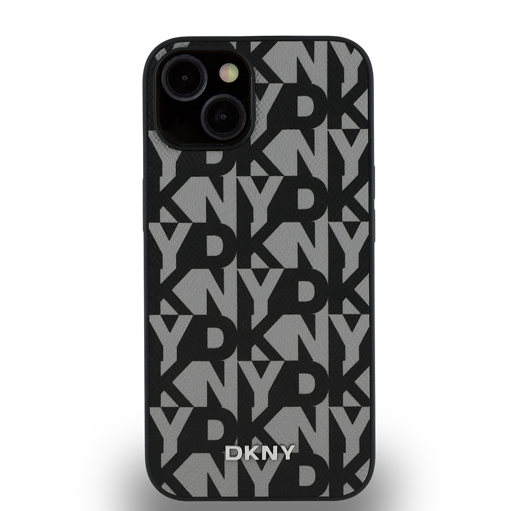Apple iPhone 15 Uyumlu Kılıf DKNY Orjinal Lisanslı M-safe Şarj Özellikli 3D Yazılı Grid Pattern Kapak - 2
