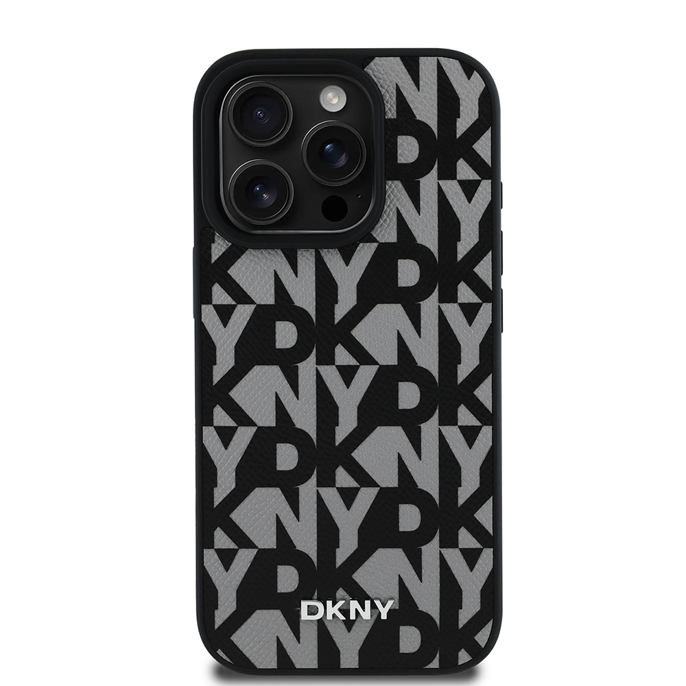 Apple iPhone 15 Pro Max Uyumlu Kılıf DKNY Orjinal Lisanslı M-safe Şarj Özellikli 3D Yazılı Grid Pattern Kapak - 2