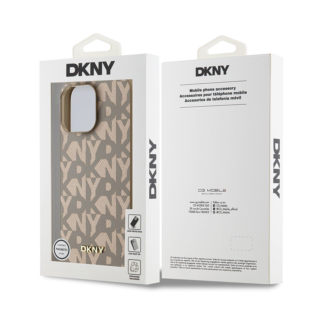 Apple iPhone 15 Pro Max Uyumlu Kılıf DKNY Orjinal Lisanslı M-safe Şarj Özellikli 3D Yazılı Grid Pattern Kapak - 14