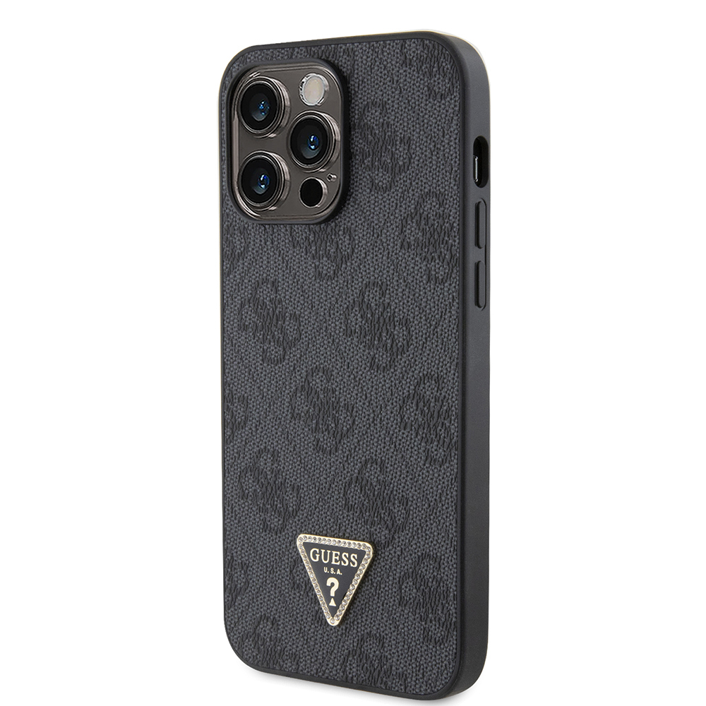 Apple iPhone 14 Pro Max Uyumlu Kılıf Guess Orjinal Lisanslı PU Deri Taşlı Metal Üçgen Logolu Çapraz Vücut Askılı 4G Desenli Kapak - 9