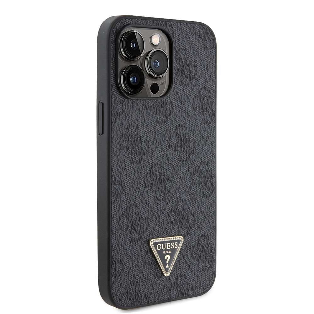 Apple iPhone 14 Pro Max Uyumlu Kılıf Guess Orjinal Lisanslı PU Deri Taşlı Metal Üçgen Logolu Çapraz Vücut Askılı 4G Desenli Kapak - 11