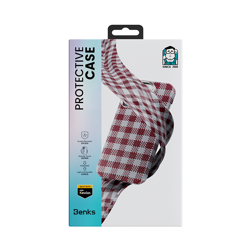 Apple iPhone 16 Pro Uyumlu Kılıf M-safe Şarj Özellikli Ekose Tasarımlı Benks ArmorVichy Kevlar Kapak - 12