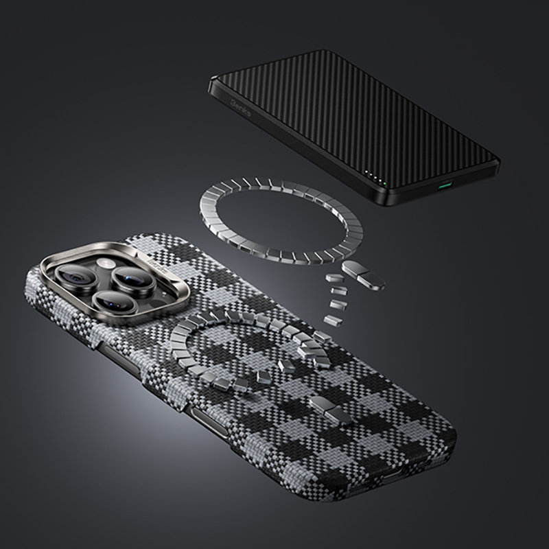 Apple iPhone 16 Pro Max Uyumlu Kılıf M-safe Şarj Özellikli Ekose Tasarımlı Benks ArmorVichy Kevlar Kapak - 10