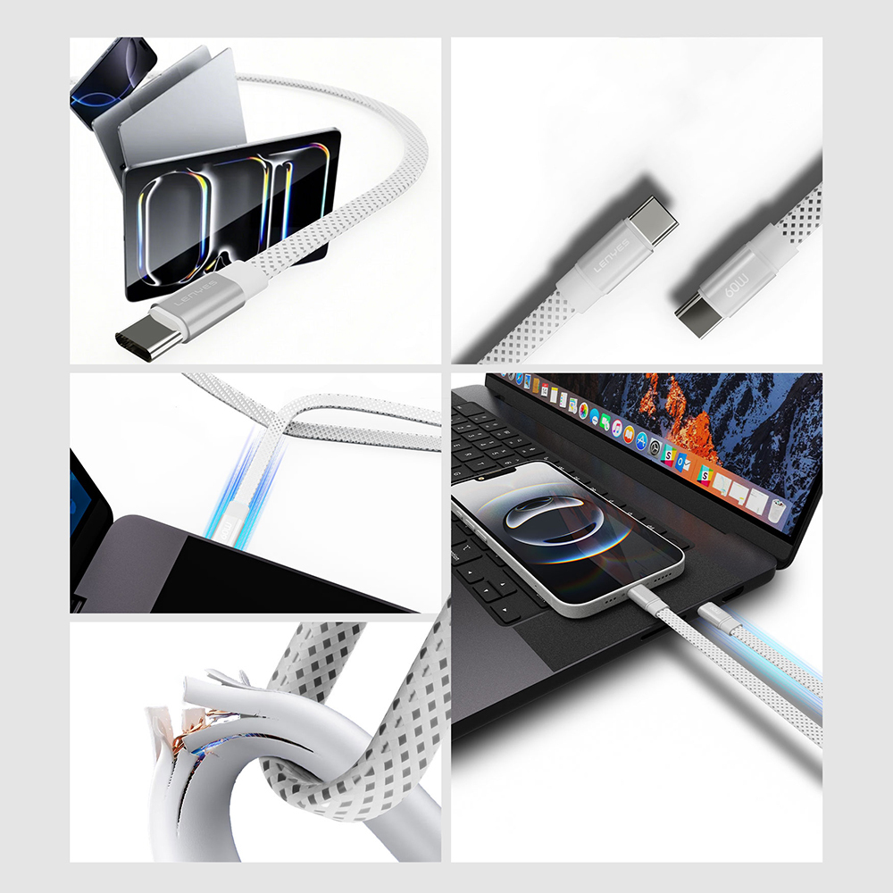 Lenyes LC538 Type-C to Lightning Hızlı Şarj Özellikli 48D Aramid Fiber Örgü Tasarımlı Data ve Şarj Kablosu 27W 1M - 1