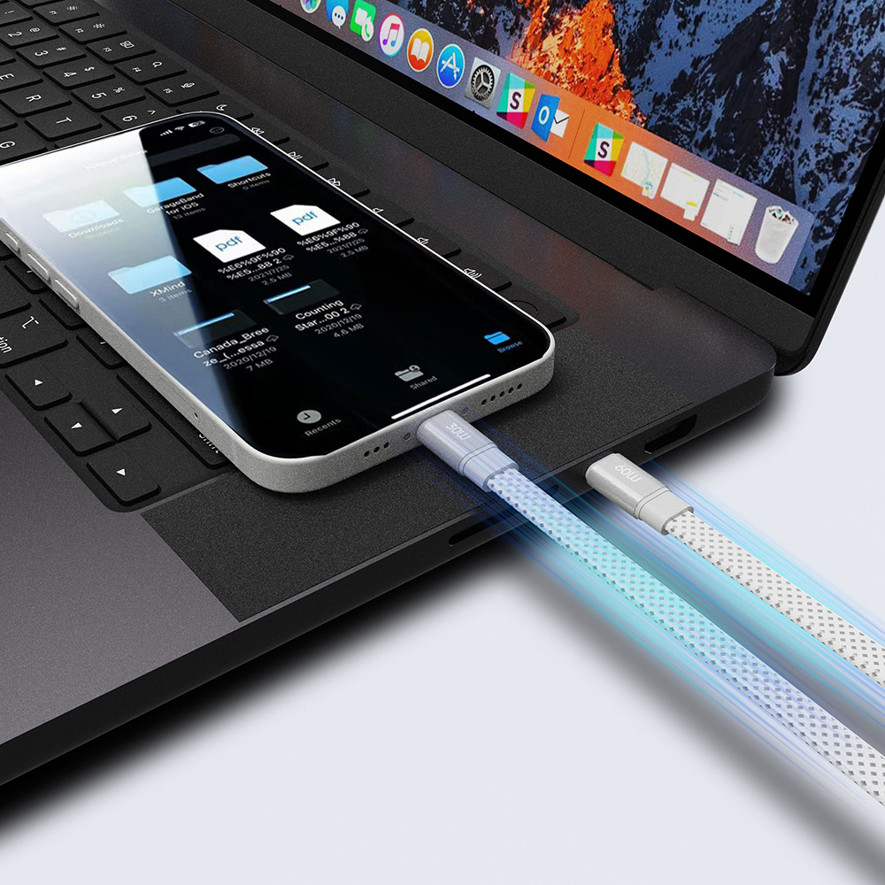 Lenyes LC538 Type-C to Lightning Hızlı Şarj Özellikli 48D Aramid Fiber Örgü Tasarımlı Data ve Şarj Kablosu 27W 1M - 5