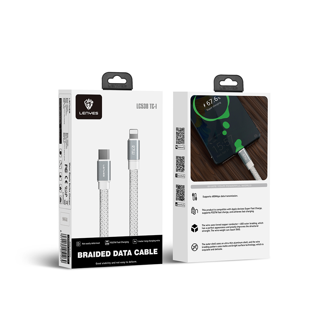 Lenyes LC538 Type-C to Lightning Hızlı Şarj Özellikli 48D Aramid Fiber Örgü Tasarımlı Data ve Şarj Kablosu 27W 1M - 6
