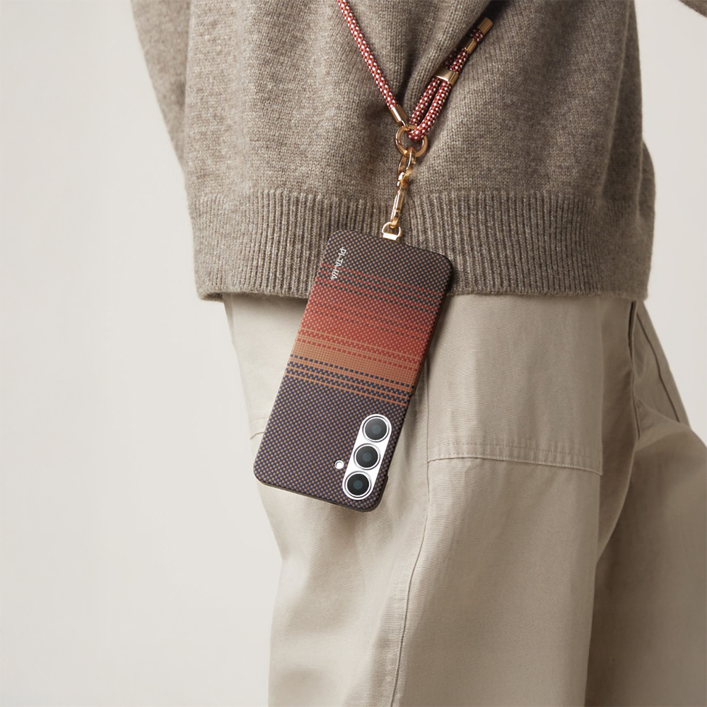 Samsung Galaxy S25 Ultra Uyumlu Kılıf M-safe Şarj Özellikli Aramid Fiber Pitaka Tactile Woven Sunset-Moonrise Serisi Kapak - 21