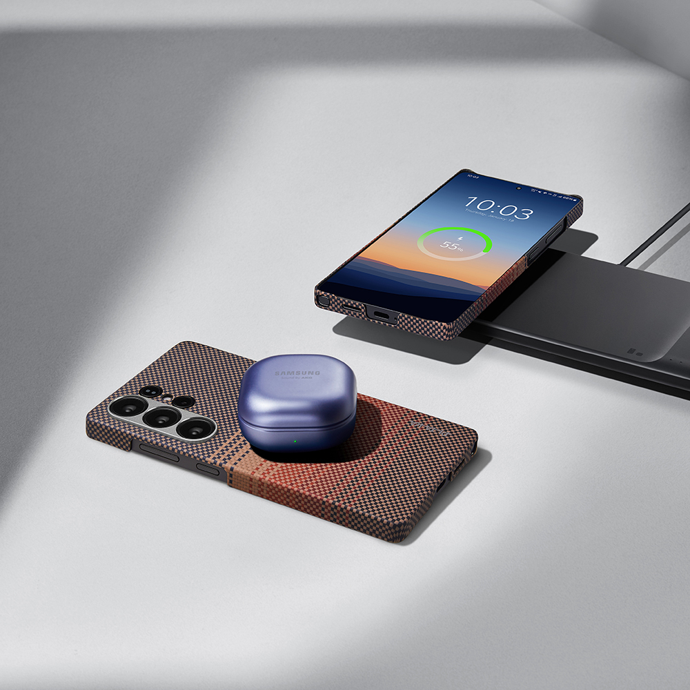Samsung Galaxy S25 Ultra Uyumlu Kılıf M-safe Şarj Özellikli Aramid Fiber Pitaka Tactile Woven Sunset-Moonrise Serisi Kapak - 22