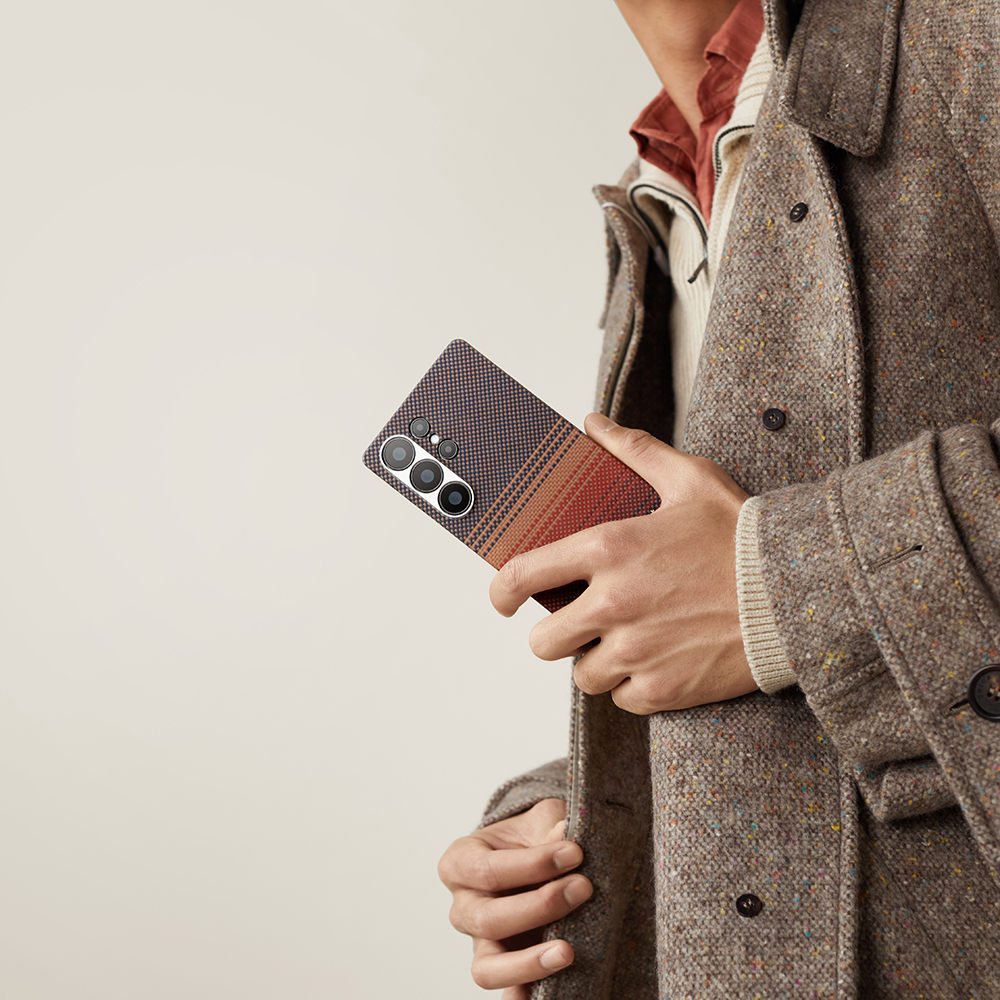 Samsung Galaxy S25 Ultra Uyumlu Kılıf M-safe Şarj Özellikli Aramid Fiber Pitaka Tactile Woven Sunset-Moonrise Serisi Kapak - 24