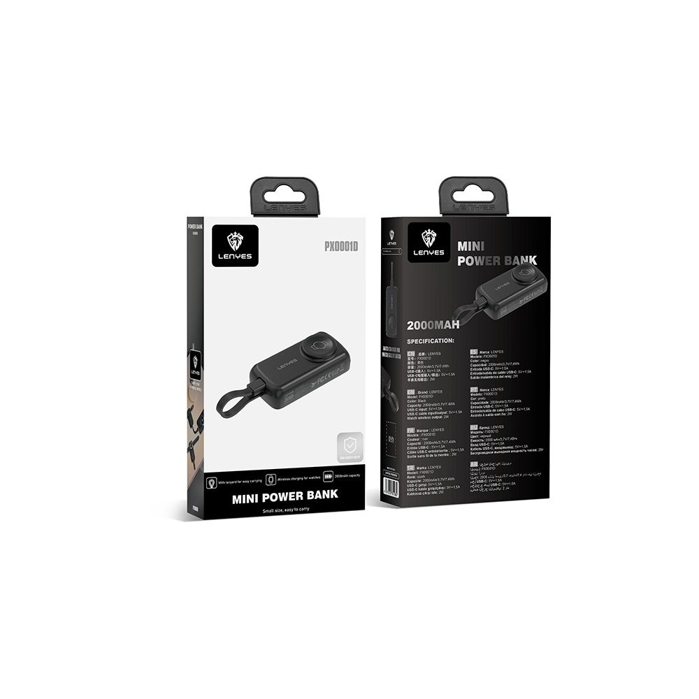 Lenyes PX0001D Akıllı Saat Kablosuz Şarj Özellikli Taşınabilir Type-C Kablolu Powerbank 2000mAh 2W - 1