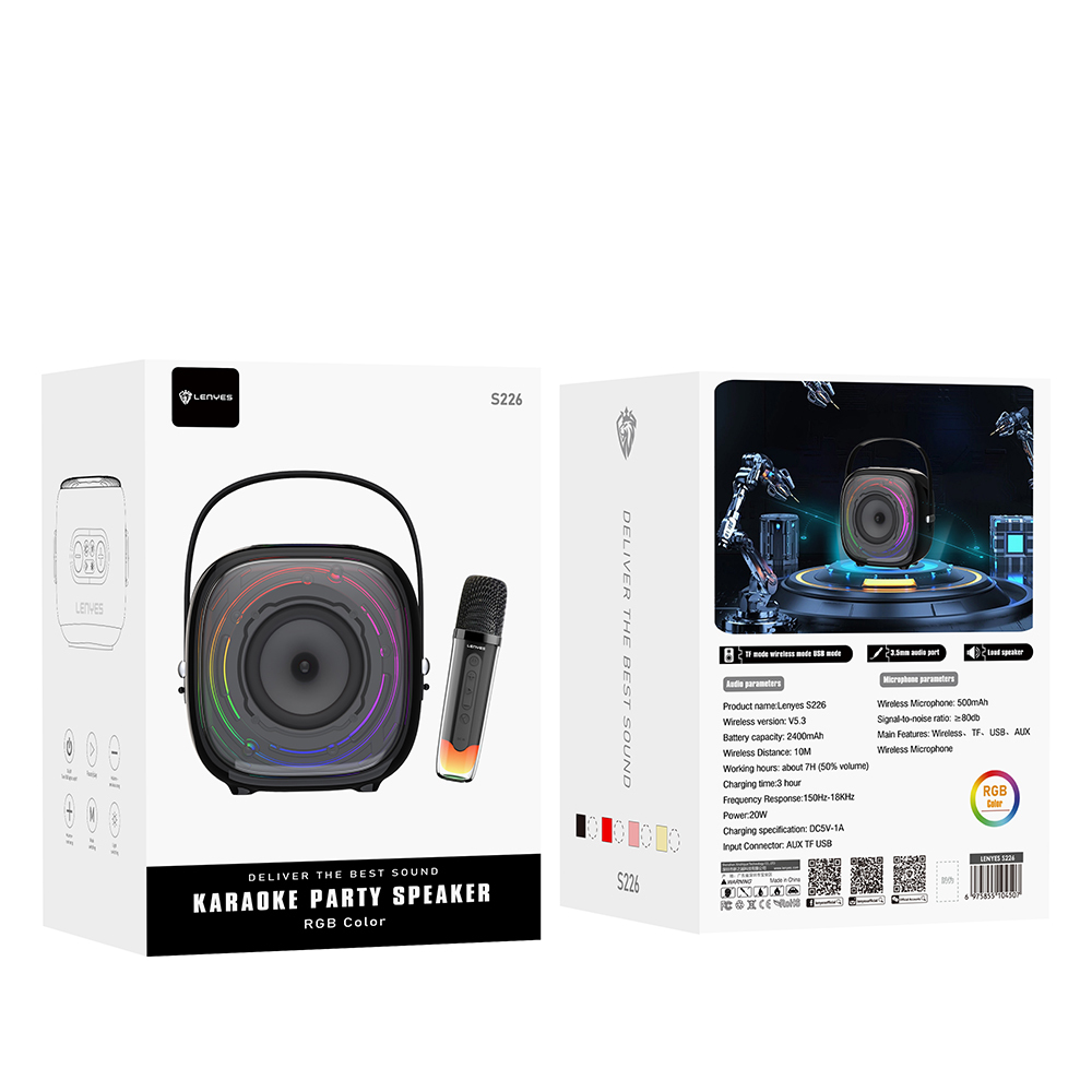 Lenyes S226 RGB Işıklı Askılı Mikrofonlu Bluetooth Speaker Hoparlör v5.3 - 8