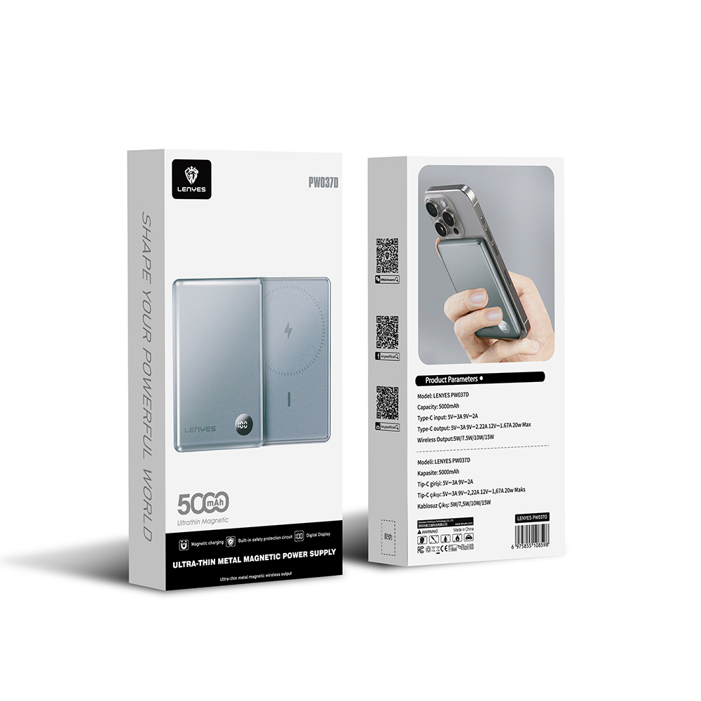 Lenyes PW037D Ultra İnce Dijital LED Ekranlı Wireless Powerbank 5000mAh - 1
