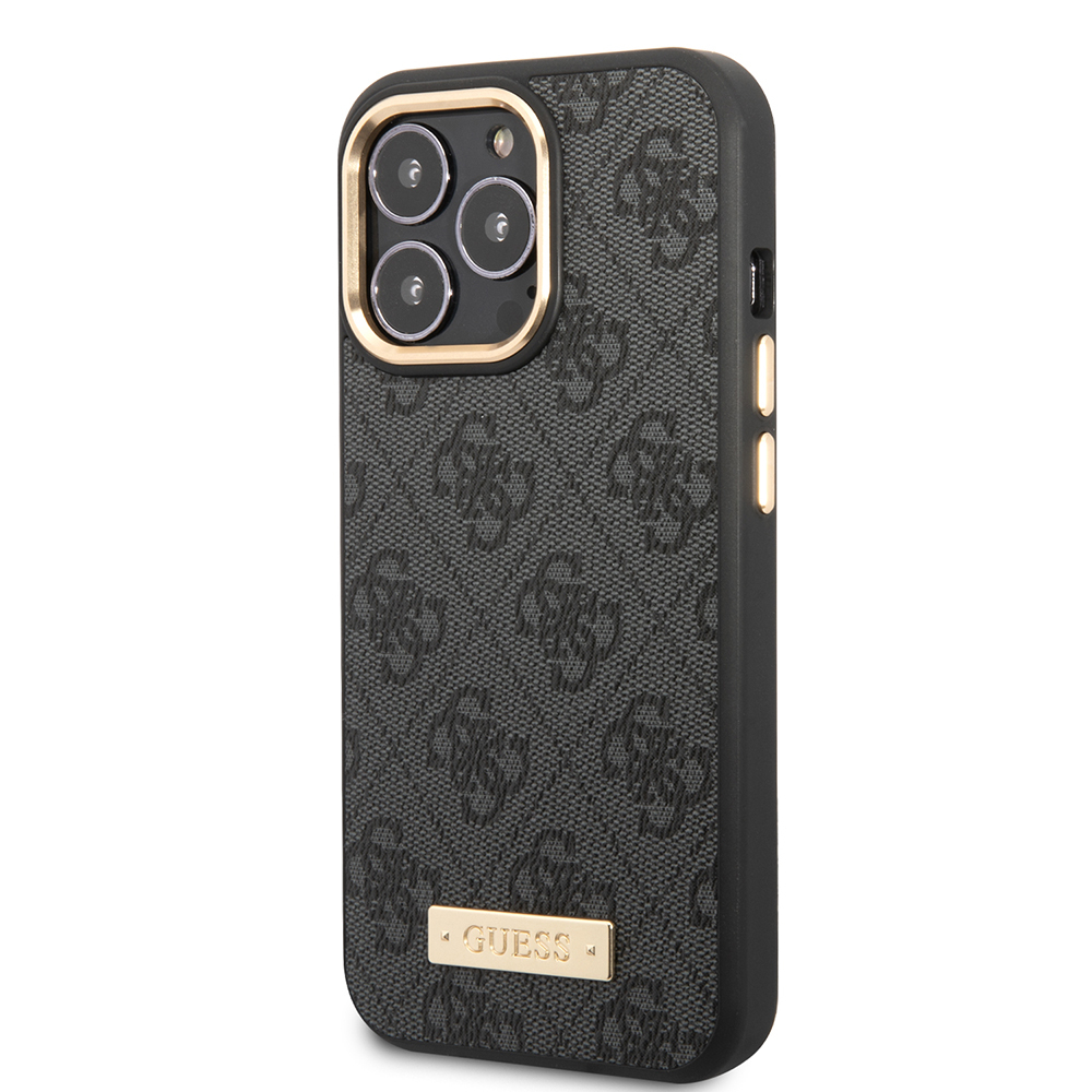 Apple iPhone 15 Pro Max Uyumlu Kılıf Guess Orjinal Lisanslı M-safe Şarj Özellikli 4G Desenli PU Metal Plaka Klasik Logolu Kapak - 1