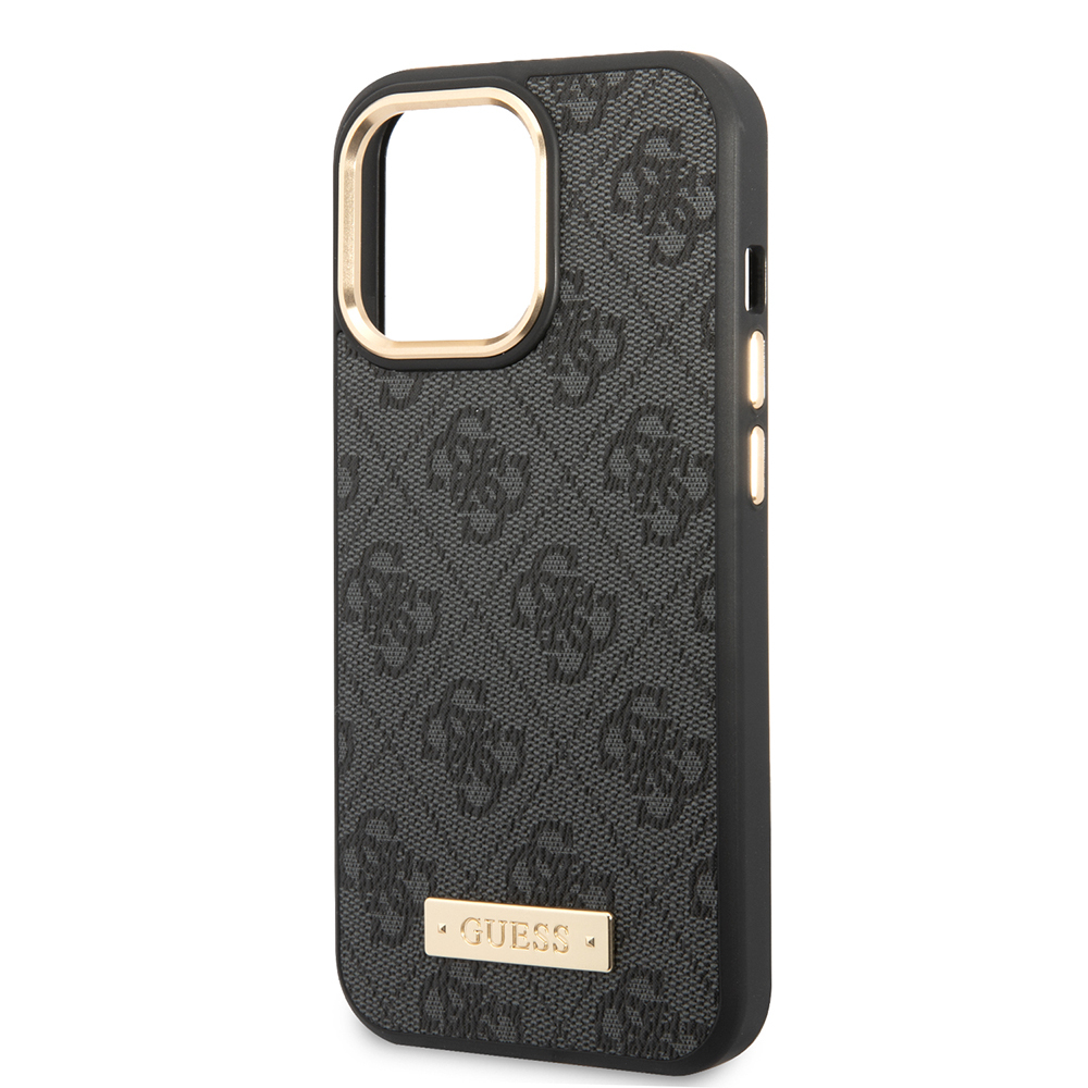 Apple iPhone 15 Pro Max Uyumlu Kılıf Guess Orjinal Lisanslı M-safe Şarj Özellikli 4G Desenli PU Metal Plaka Klasik Logolu Kapak - 4