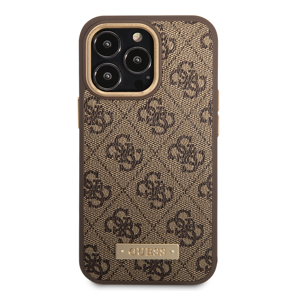 Apple iPhone 15 Pro Max Uyumlu Kılıf Guess Orjinal Lisanslı M-safe Şarj Özellikli 4G Desenli PU Metal Plaka Klasik Logolu Kapak - 8