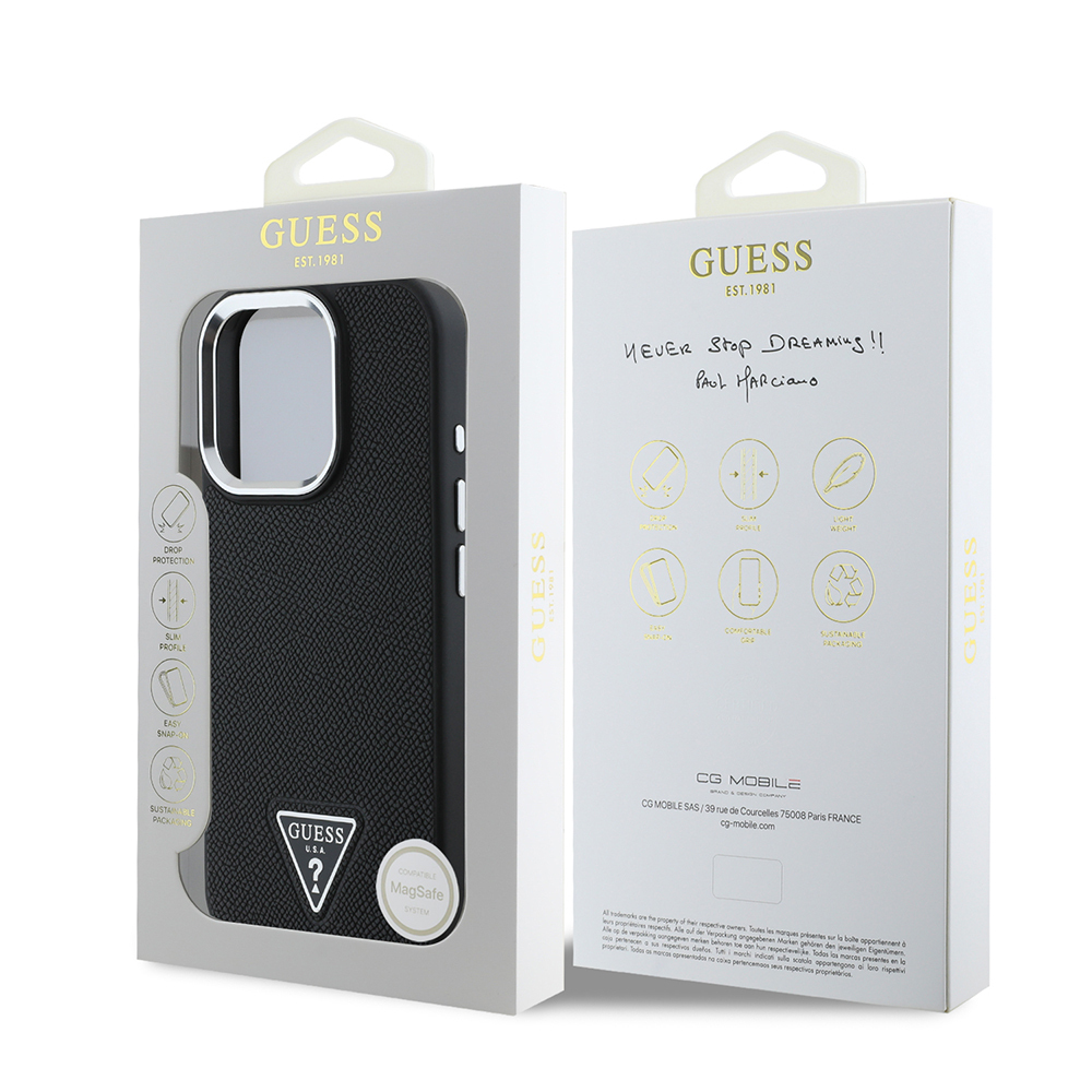 Apple iPhone 15 Pro Max Uyumlu Kılıf Guess Orjinal Lisanslı M-safe Şarj Özellikli Grained Triangle Kapak - 7
