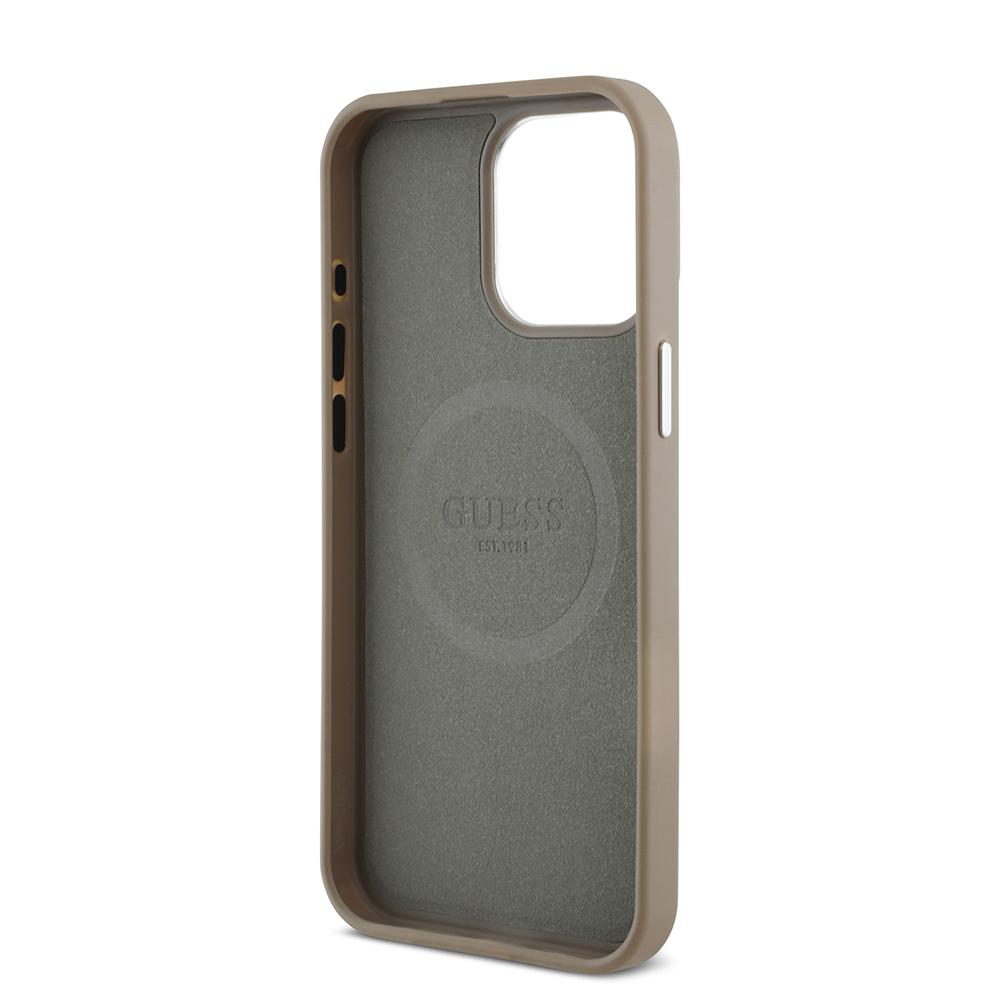Apple iPhone 15 Pro Max Uyumlu Kılıf Guess Orjinal Lisanslı M-safe Şarj Özellikli Grained Triangle Kapak - 13