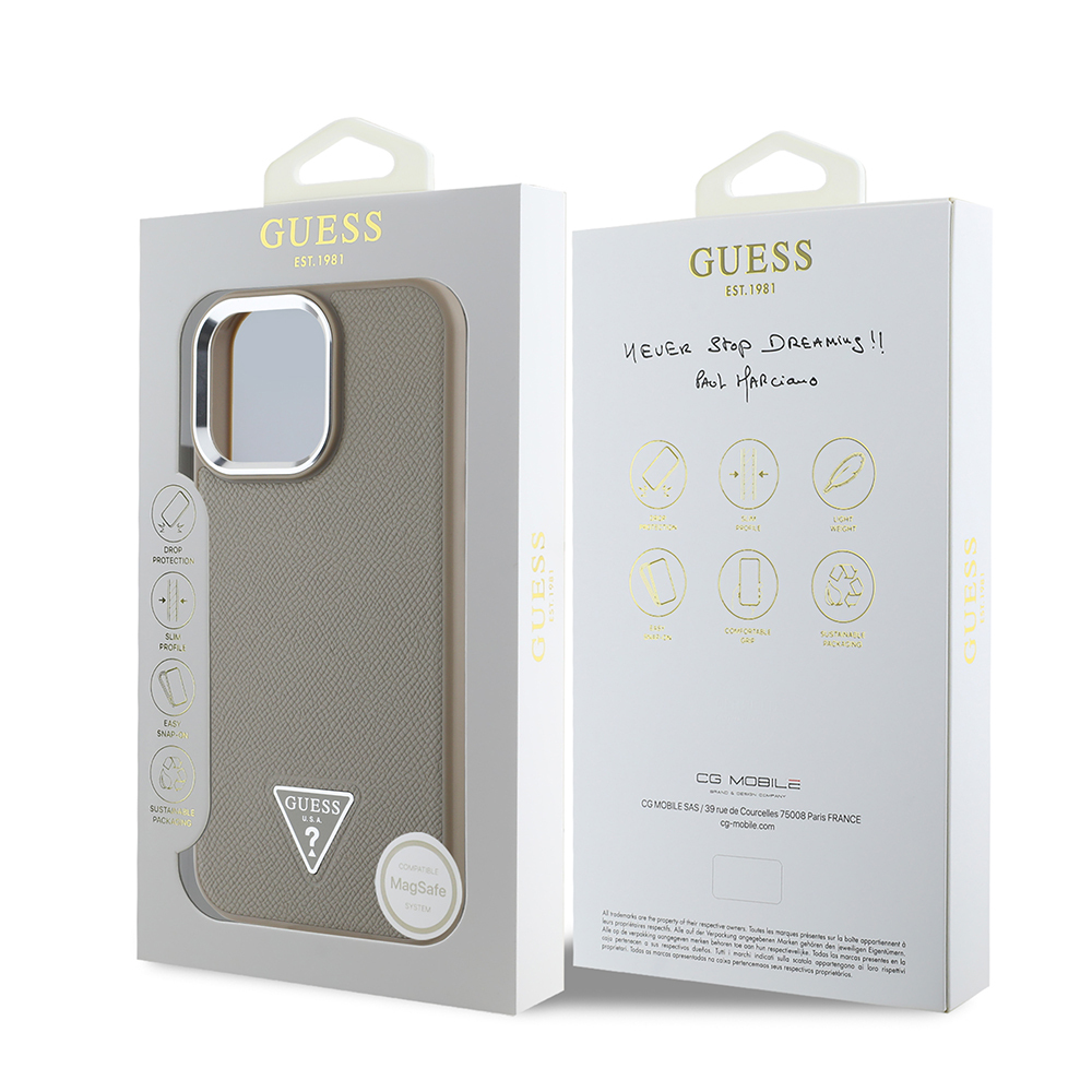 Apple iPhone 15 Pro Max Uyumlu Kılıf Guess Orjinal Lisanslı M-safe Şarj Özellikli Grained Triangle Kapak - 14