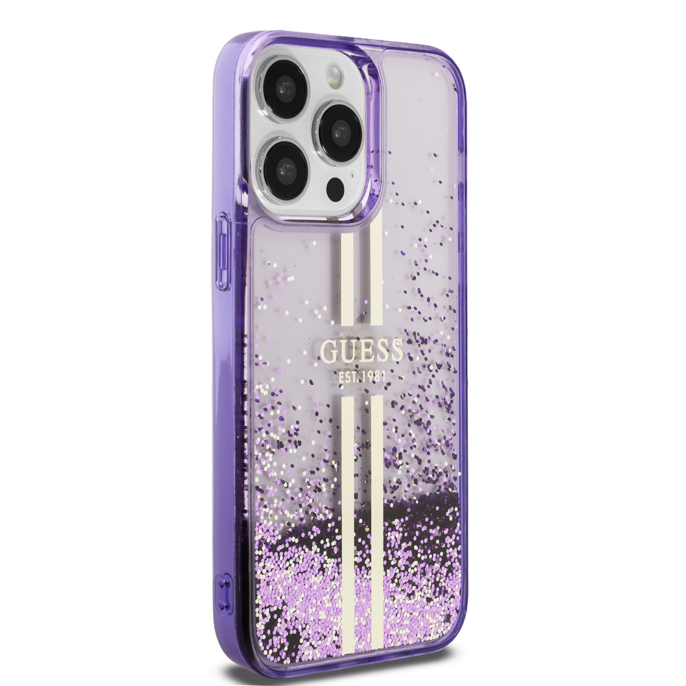 Apple iPhone 14 Pro Max Uyumlu Kılıf Guess Orjinal Lisanslı Transparan Sıvılı Simli Altın Çizgili Kapak - 3