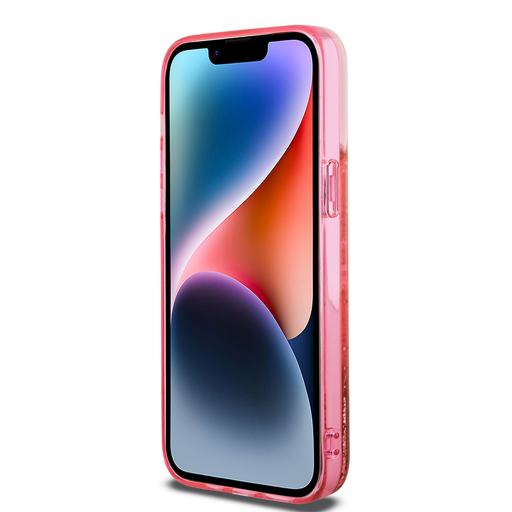 Apple iPhone 14 Pro Max Uyumlu Kılıf Guess Orjinal Lisanslı Transparan Sıvılı Simli Altın Çizgili Kapak - 10