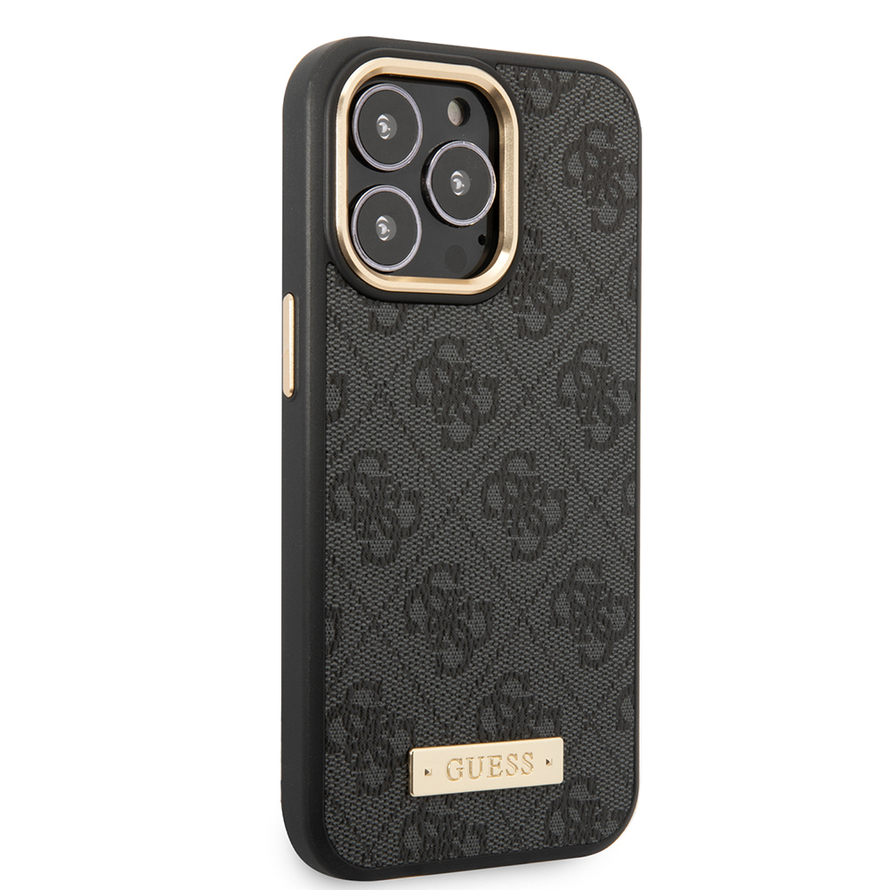 Apple iPhone 14 Pro Max Uyumlu Kılıf Guess Orjinal Lisanslı M-safe Şarj Özellikli 4G Desenli PU Metal Plaka Klasik Logolu Kapak - 3
