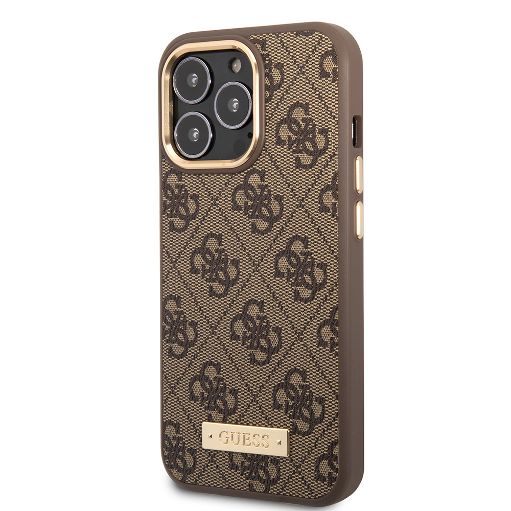 Apple iPhone 14 Pro Max Uyumlu Kılıf Guess Orjinal Lisanslı M-safe Şarj Özellikli 4G Desenli PU Metal Plaka Klasik Logolu Kapak - 8