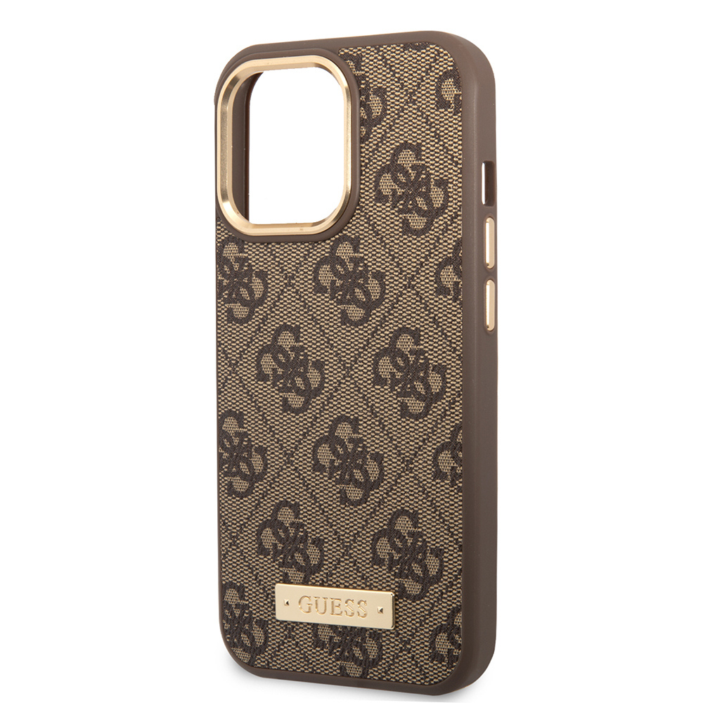 Apple iPhone 14 Pro Max Uyumlu Kılıf Guess Orjinal Lisanslı M-safe Şarj Özellikli 4G Desenli PU Metal Plaka Klasik Logolu Kapak - 10