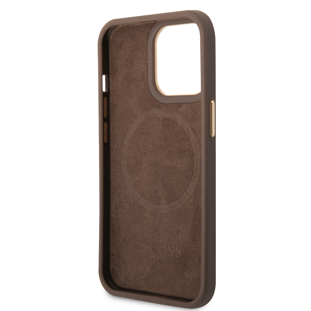 Apple iPhone 14 Pro Max Uyumlu Kılıf Guess Orjinal Lisanslı M-safe Şarj Özellikli 4G Desenli PU Metal Plaka Klasik Logolu Kapak - 11