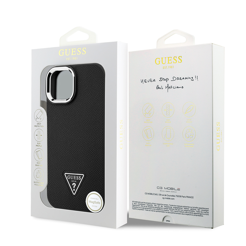 Apple iPhone 14 Uyumlu Kılıf Guess Orjinal Lisanslı M-safe Şarj Özellikli Grained Triangle Kapak - 6