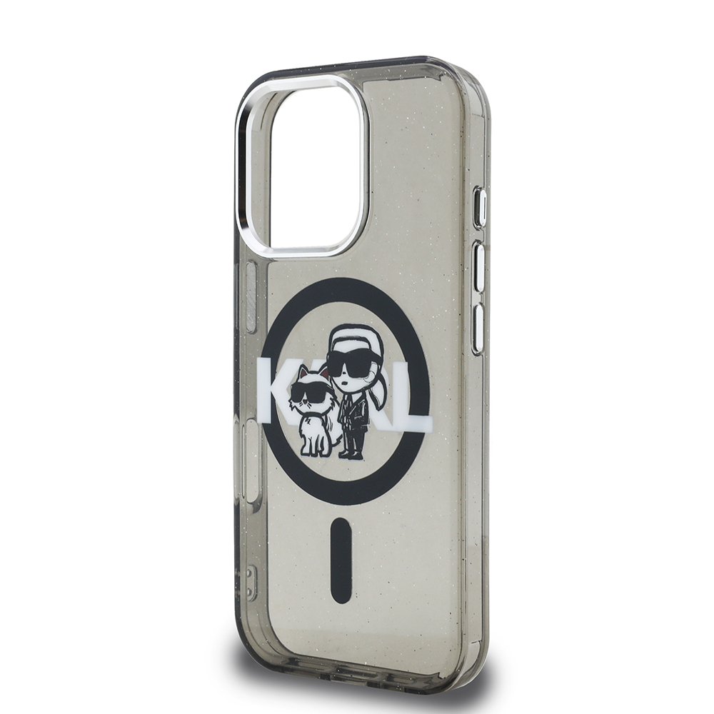 Apple iPhone 16 Pro Uyumlu Kılıf Karl Lagerfeld Orjinal Lisanslı Parlayan Simli Karl & Choupette Sketch Logo Kapak - 5