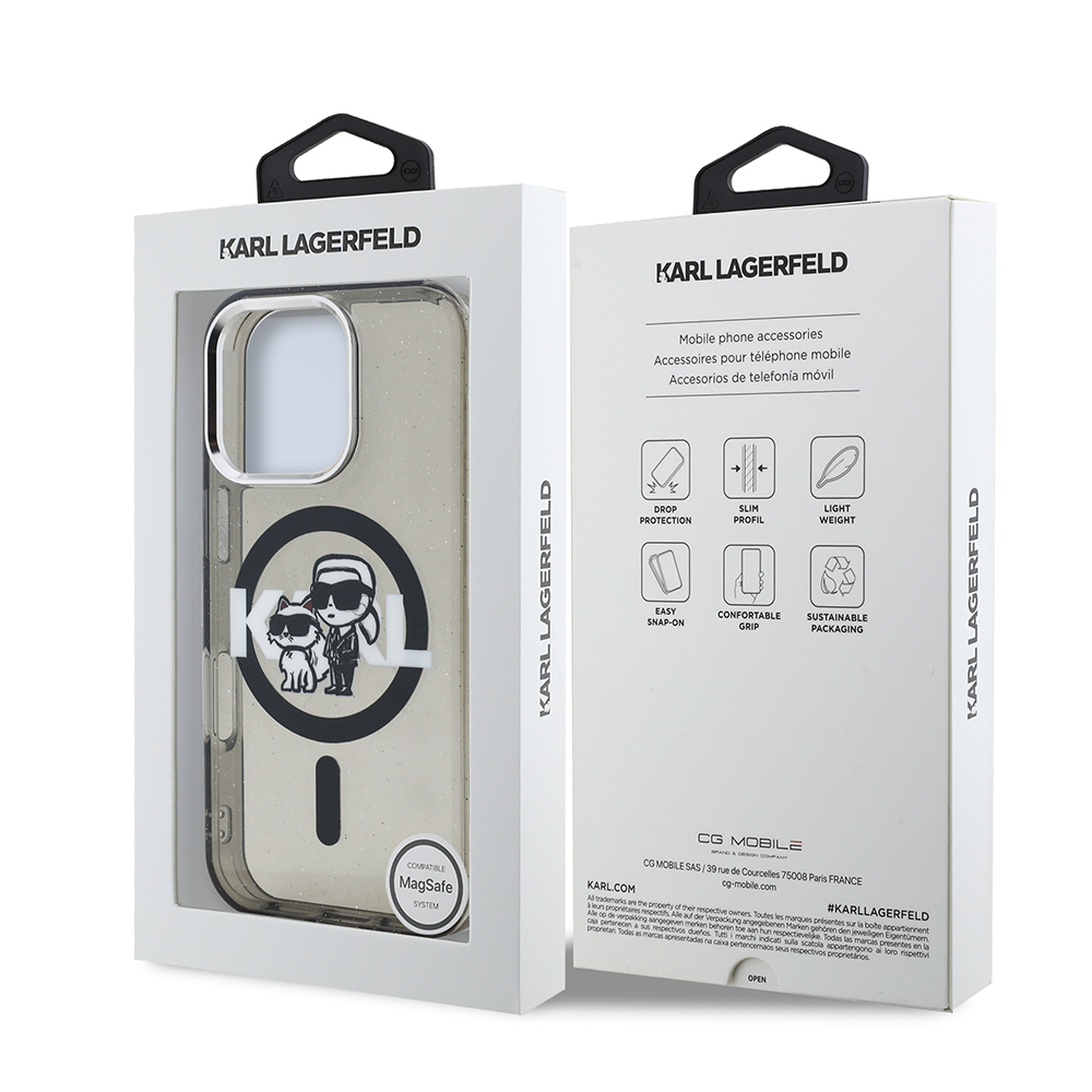 Apple iPhone 16 Pro Uyumlu Kılıf Karl Lagerfeld Orjinal Lisanslı Parlayan Simli Karl & Choupette Sketch Logo Kapak - 7
