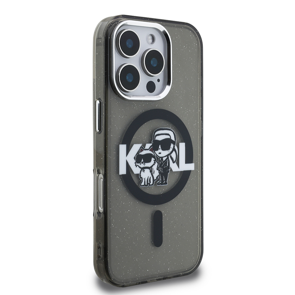 Apple iPhone 16 Pro Max Uyumlu Kılıf Karl Lagerfeld Orjinal Lisanslı Parlayan Simli Karl & Choupette Sketch Logo Kapak - 3