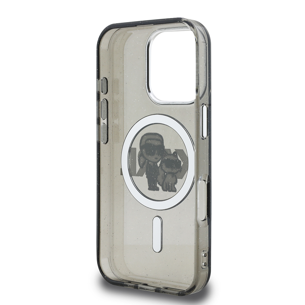 Apple iPhone 16 Pro Max Uyumlu Kılıf Karl Lagerfeld Orjinal Lisanslı Parlayan Simli Karl & Choupette Sketch Logo Kapak - 6