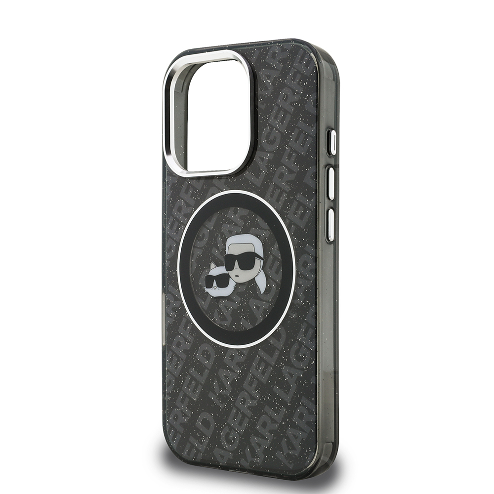 Apple iPhone 16 Pro Uyumlu Kılıf Karl Lagerfeld Orjinal Lisanslı Parlayan Simli Karl & Choupette Heads Kapak - 5