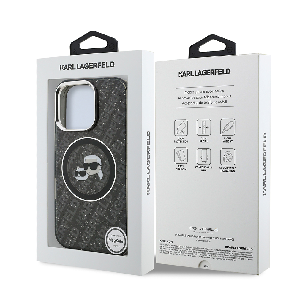 Apple iPhone 16 Pro Uyumlu Kılıf Karl Lagerfeld Orjinal Lisanslı Parlayan Simli Karl & Choupette Heads Kapak - 7