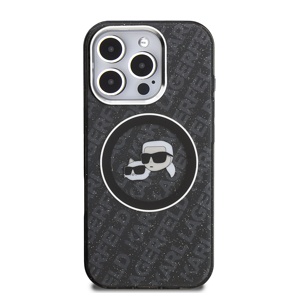 Apple iPhone 16 Pro Max Uyumlu Kılıf Karl Lagerfeld Orjinal Lisanslı Parlayan Simli Karl & Choupette Heads Kapak - 2